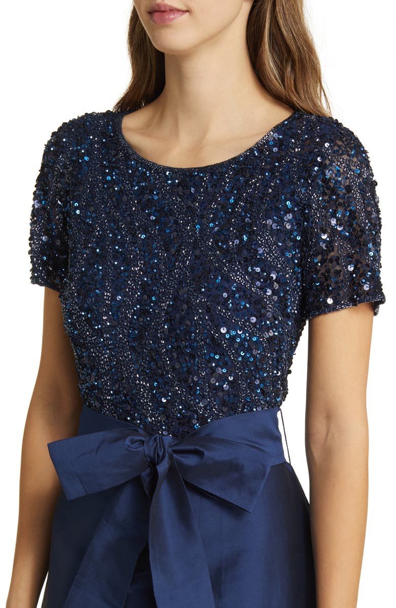 Pisarro Nights Beaded Bodice Mixed Media Gown Nordstrom