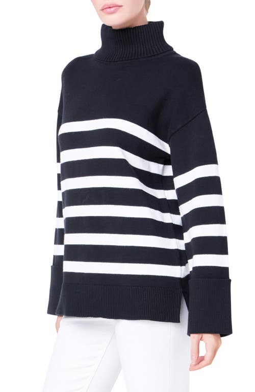 Shop English Factory Stripe Turtleneck Sweater In Black/white