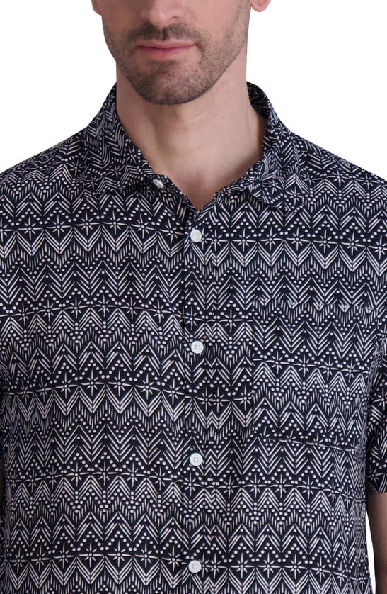 Karl Lagerfeld Trim Fit Geometric Print Short Sleeve Button-up Shirt In Black