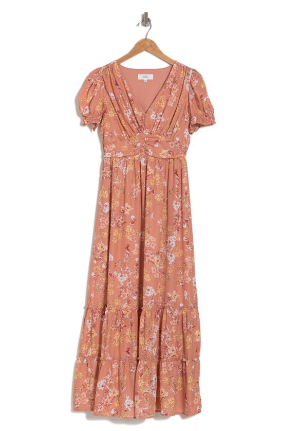 Lucky Brand Ruffle Tier Maxi Dress In Light Brown Floral