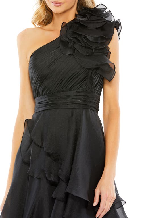 Shop Mac Duggal One-shoulder Ruffle High-low Gown In Black