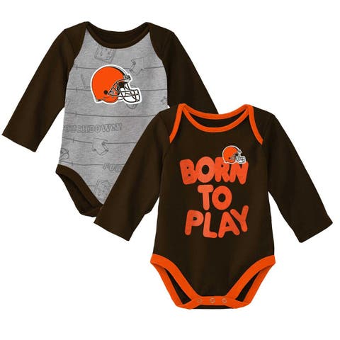 Newborn & Infant Brown/Heathered Gray Cleveland Browns Born To Win Two-Pack Long Sleeve Bodysuit Set