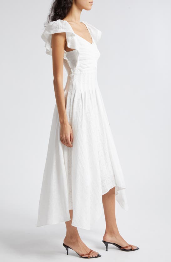 Shop Ramy Brook Bria Pleated Handkerchief Hem Midi Dress In White Springtime Burnout