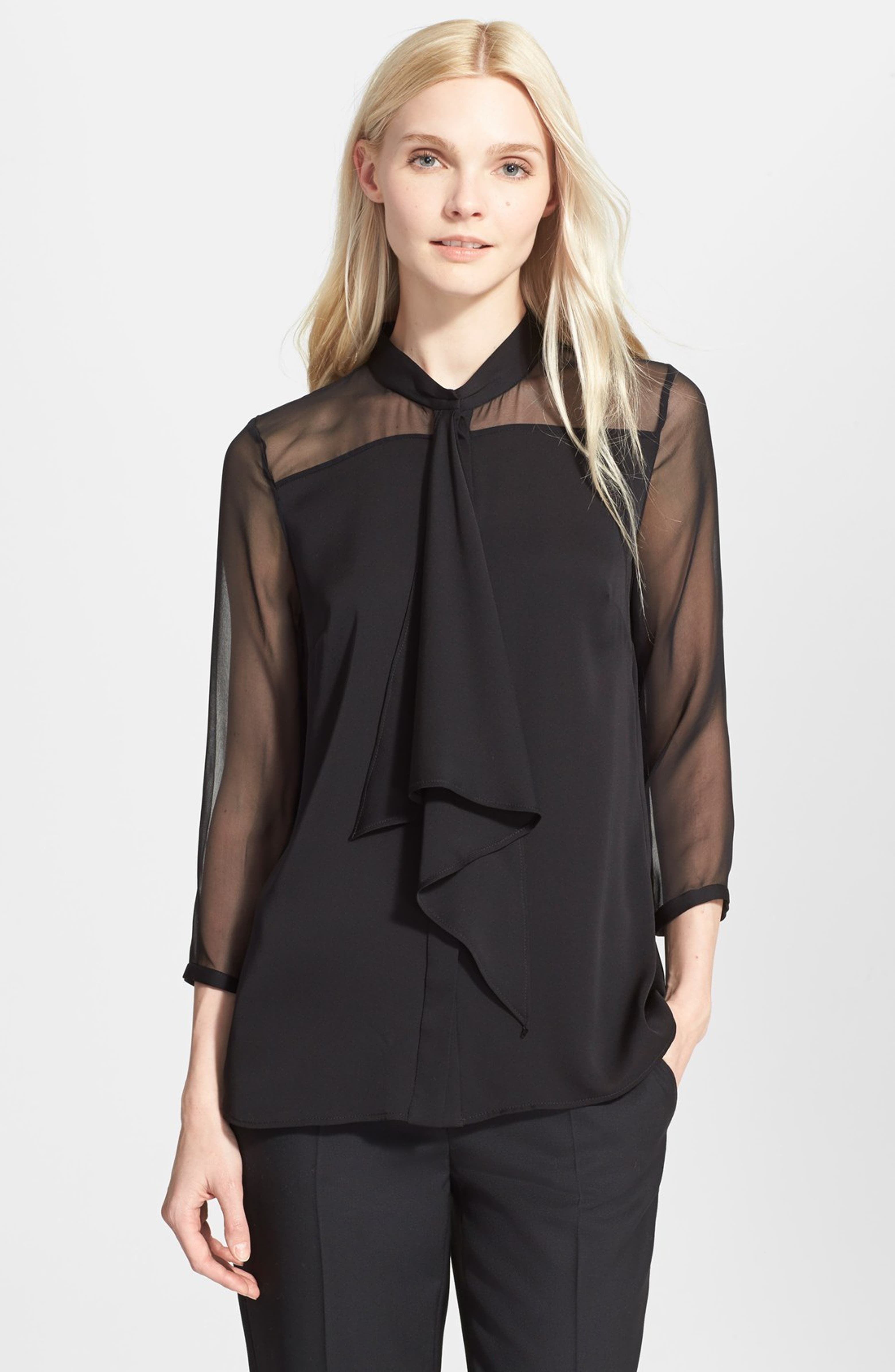 Milly 'Cascade' Ruffle Front Stretch Silk Blouse | Nordstrom