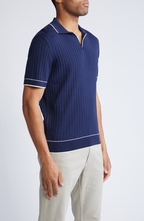 Shop Bugatchi Tipped Johnny Collar Short Sleeve Sweater In Navy