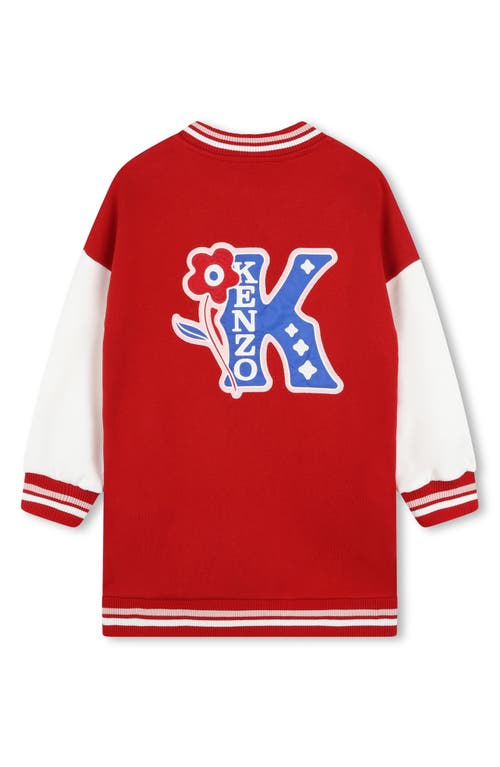 Shop Kenzo Kids' Long Sleeve Brushed Fleece Varsity Dress In Dark Red