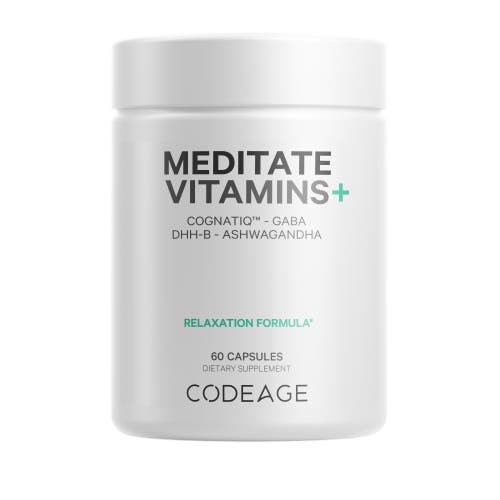 Codeage Meditate, GABA, NeuroFactor, Ashwagandha, DHH-B, Organic Mushroom & Blueberry Herbal Formula, 60 ct in White at Nordstrom