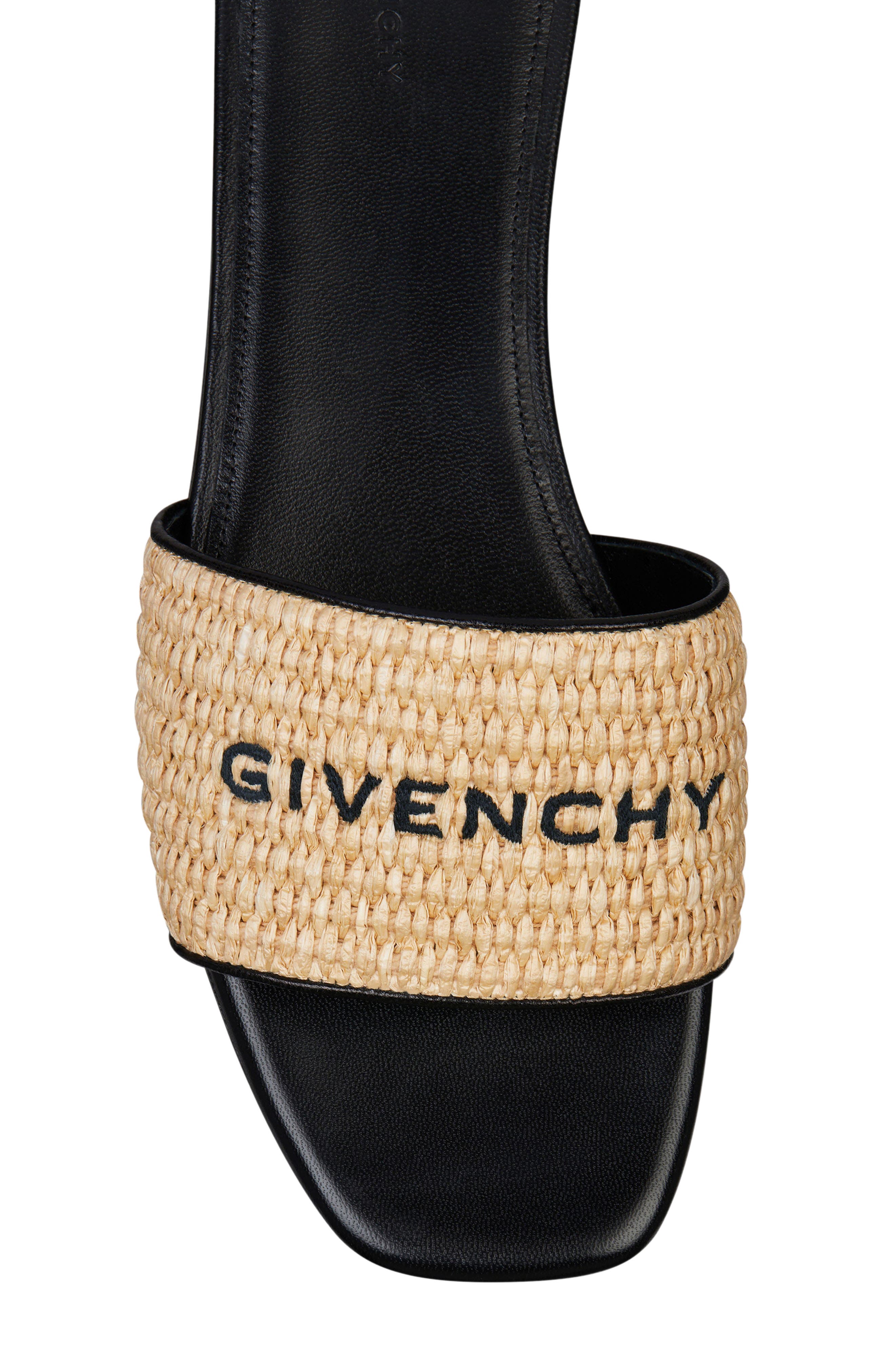 Givenchy Logo Raffia Flat Slide Sandal in Beige Black Smart Closet