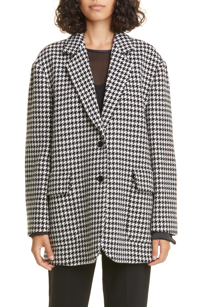 Max Mara Rosi Oversize Houndstooth Check Virgin Wool Jacket, Main, color, BLACK WHITE