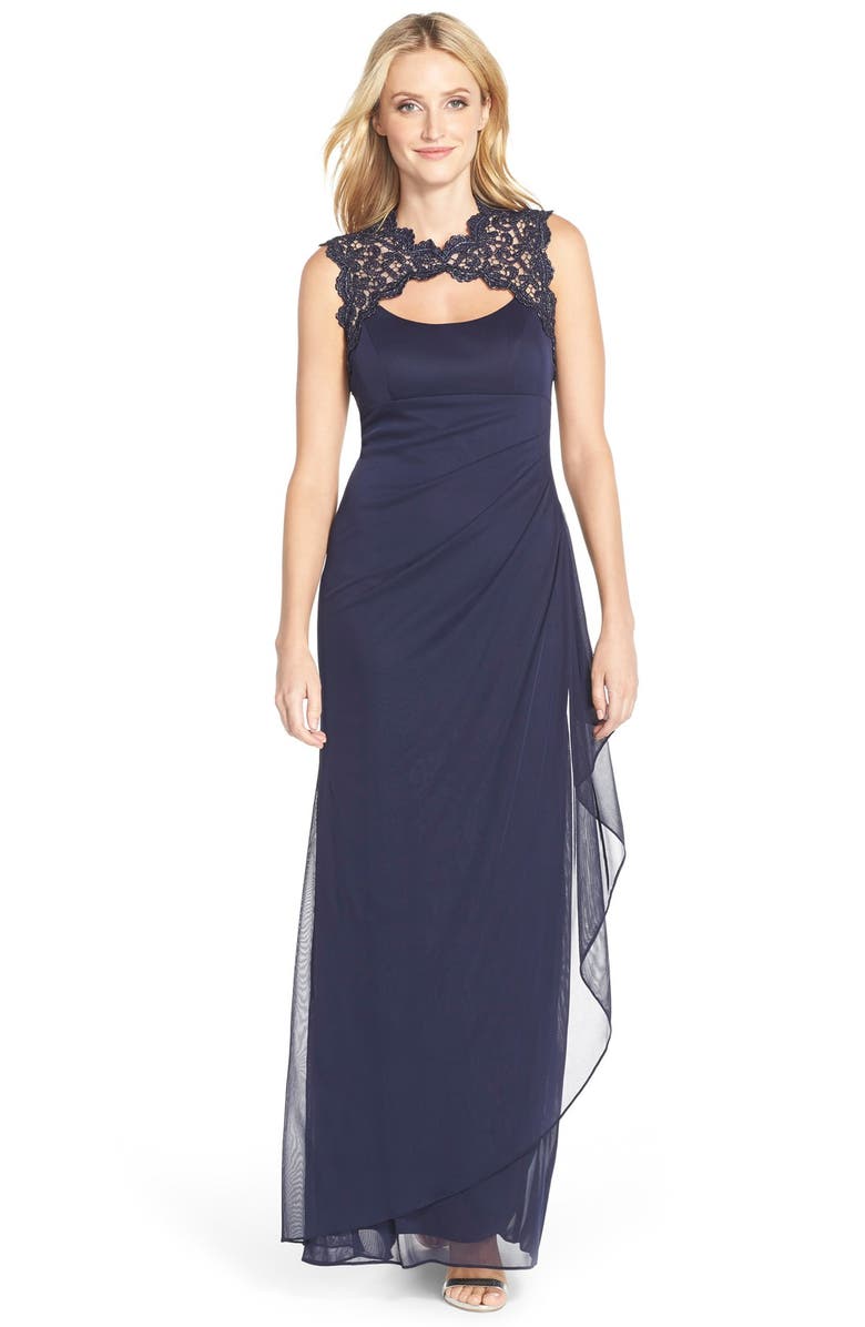 Xscape Metallic Lace & Jersey Gown | Nordstrom