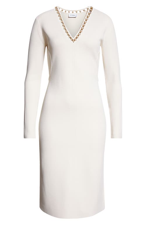 Shop St John St. John Collection Suspended Pavé Long Sleeve Milano Knit Dress In Ecru