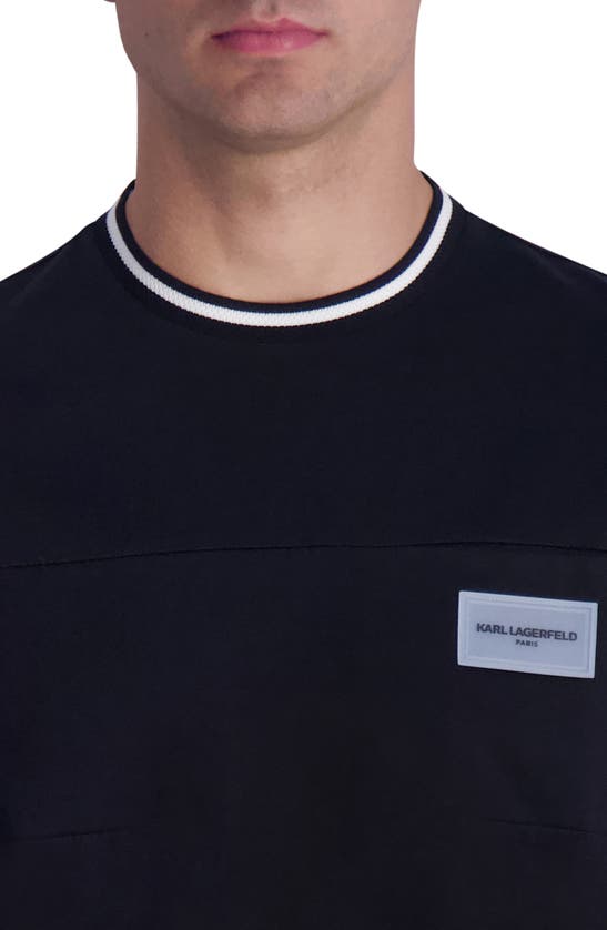 Shop Karl Lagerfeld Contrast Crewneck Cotton T-shirt In Black