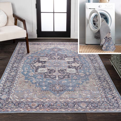 Shop Jonathan Y Maris Ornate Medallion Machine-washable Area Rug In Blue/cream