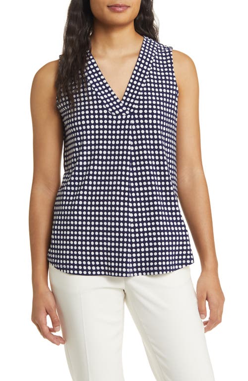 Anne Klein Polka Dot Pleat Neck Shell In Distant Mt/anne White