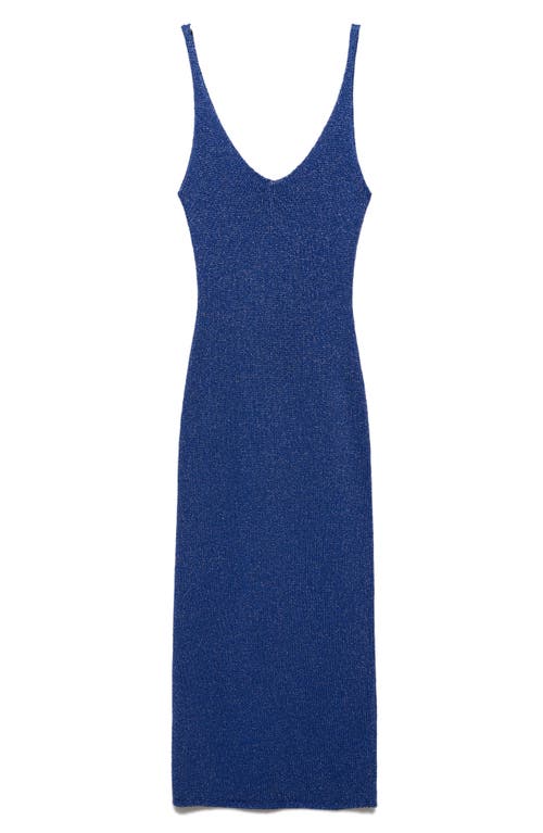 Shop Mango Metallic Knit Dress In Vibrant Blue