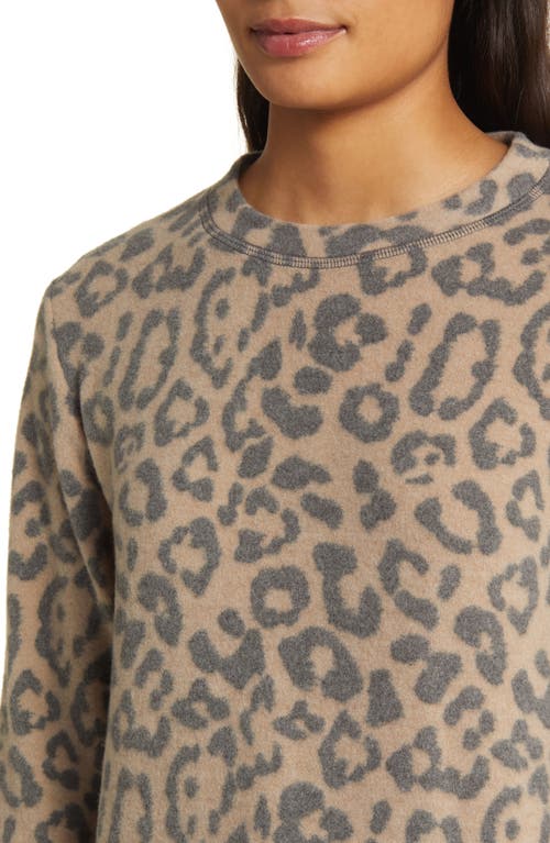 Shop Loveappella Leopard Print Long Sleeve Hacci Knit Top In Camel/charcoal