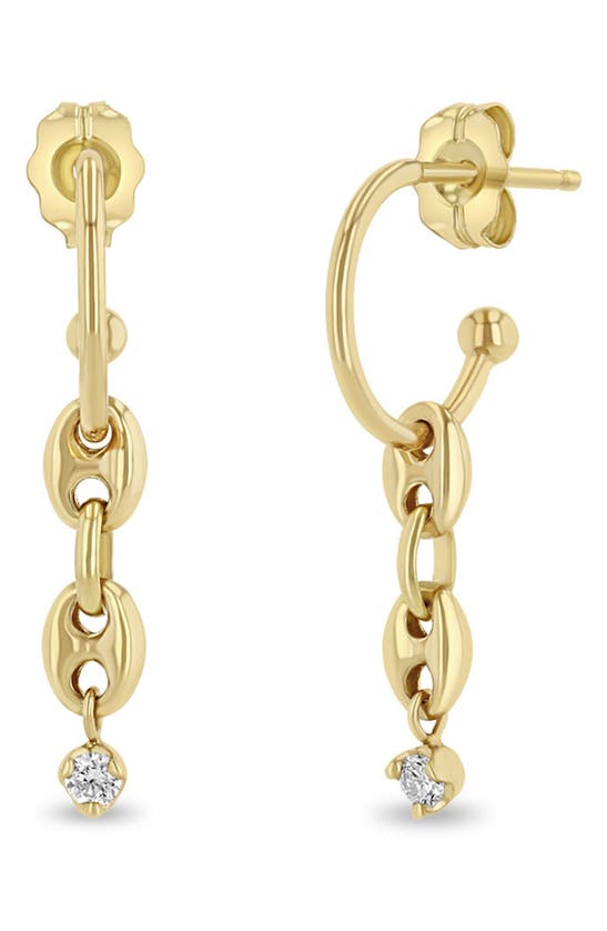 Shop Zoë Chicco 14k Gold & Diamond Huggie Hoop Drop Earrings In Yellow Gold
