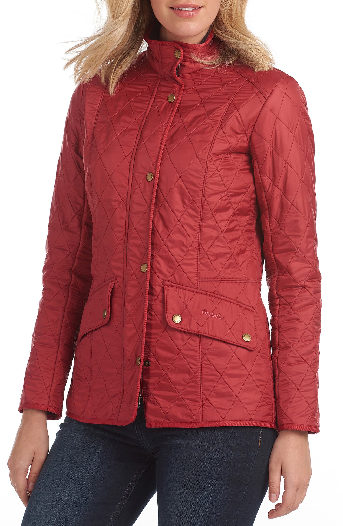 red barbour quilted jacket