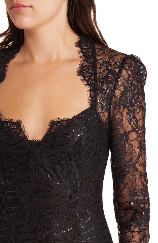 Bardot Aurora Sequin Lace Long Sleeve Minidress In Black