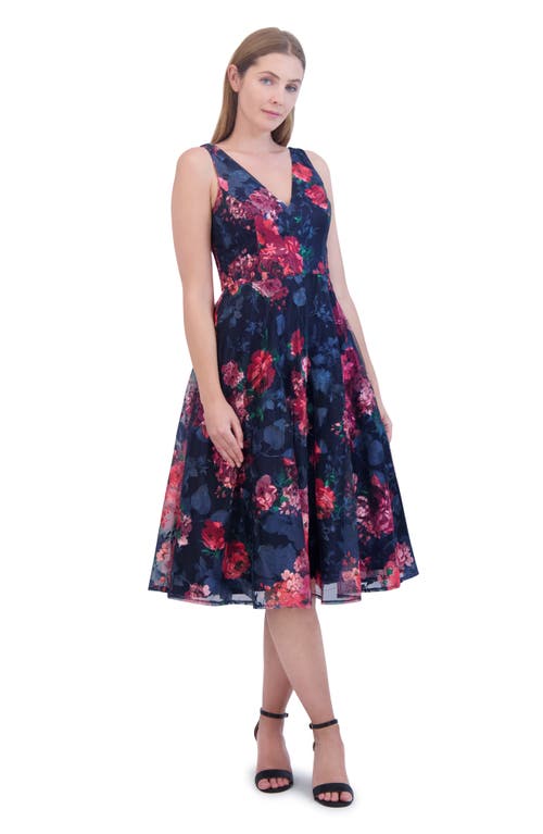 Eliza J Floral Midi Cocktail Dress In Navy Multi