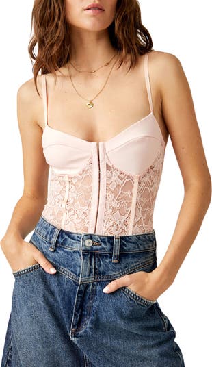 Free People Night Rhythm - Ivory Lace Bodysuit - Bustier Bodysuit