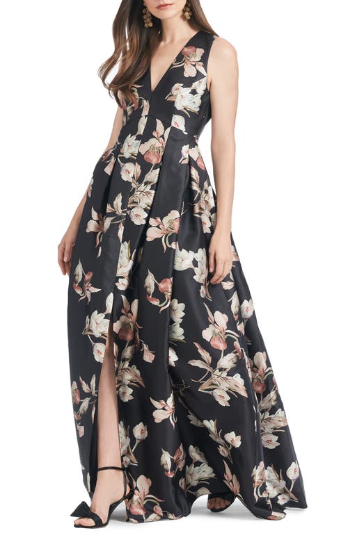 Shop Sachin & Babi Brooke Floral Mikado Ballgown In Black Venetia Petals