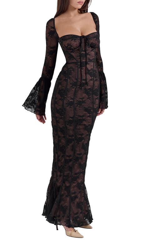 Shop House Of Cb Delilah Long Sleeve Lace Overlay Mermaid Dress In Black