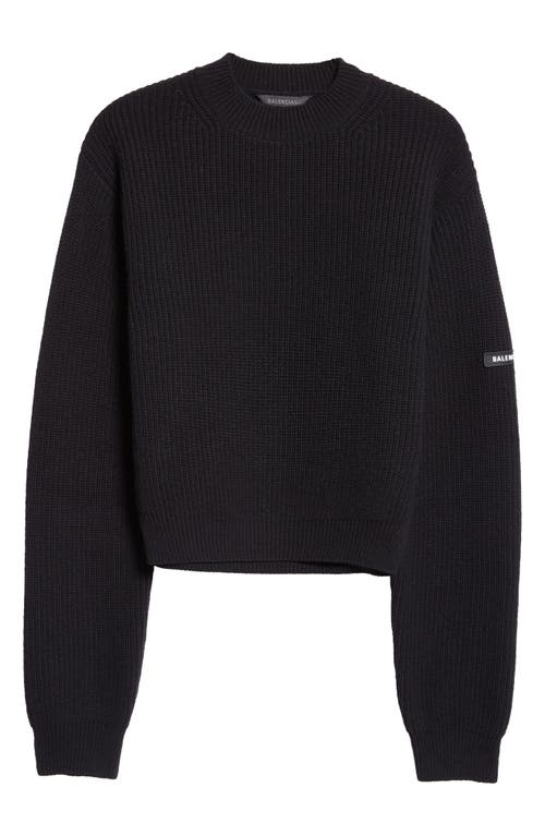 Shop Balenciaga Patch Crop Wool Sweater In 1000 Black