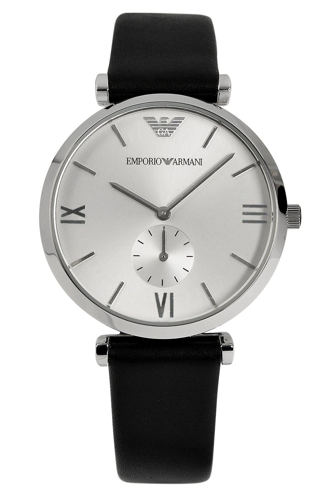 Emporio Armani Round Leather Strap Watch, 40mm Nordstrom