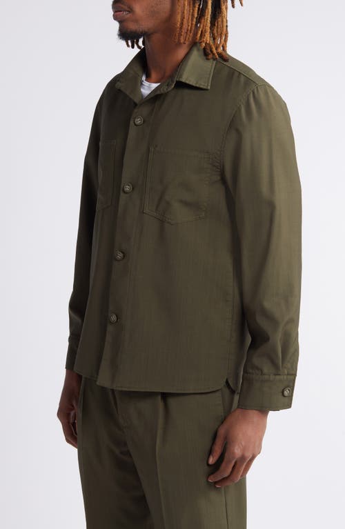 Shop Officine Generale Officine Générale Hendrick Pigment Dyed Virgin Wool Button-up Shirt In Olive Night