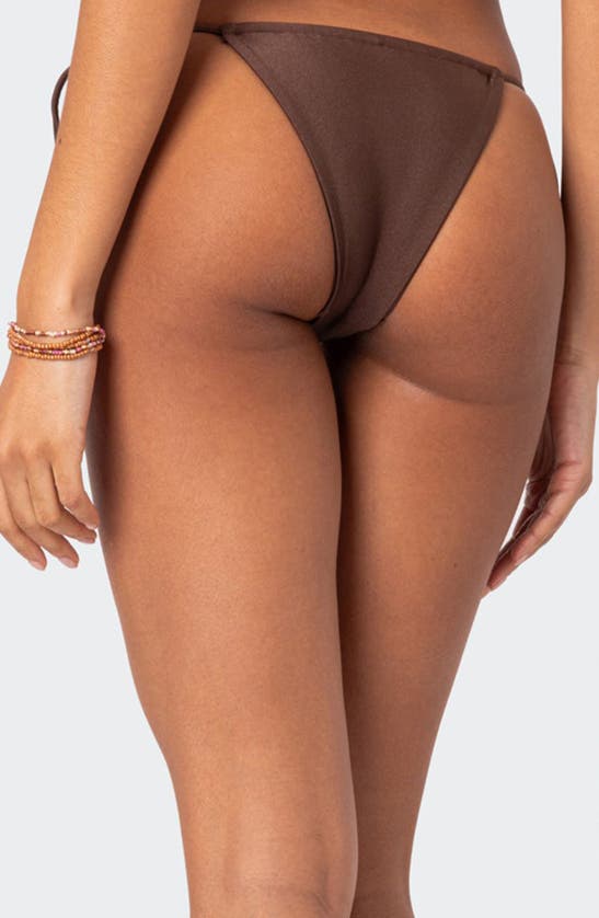 Shop Edikted Puka Charm Side Tie Bikini Bottoms In Brown