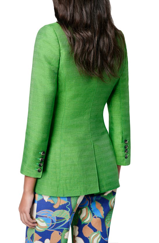 Shop Smythe Faux Double Breasted Three Quarter Sleeve Linen & Silk Blazer In Kelly Green