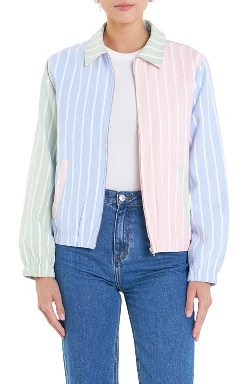 English Factory Sports Club Colorblock Stripe Cotton Blend Zip Jacket In Green Multi