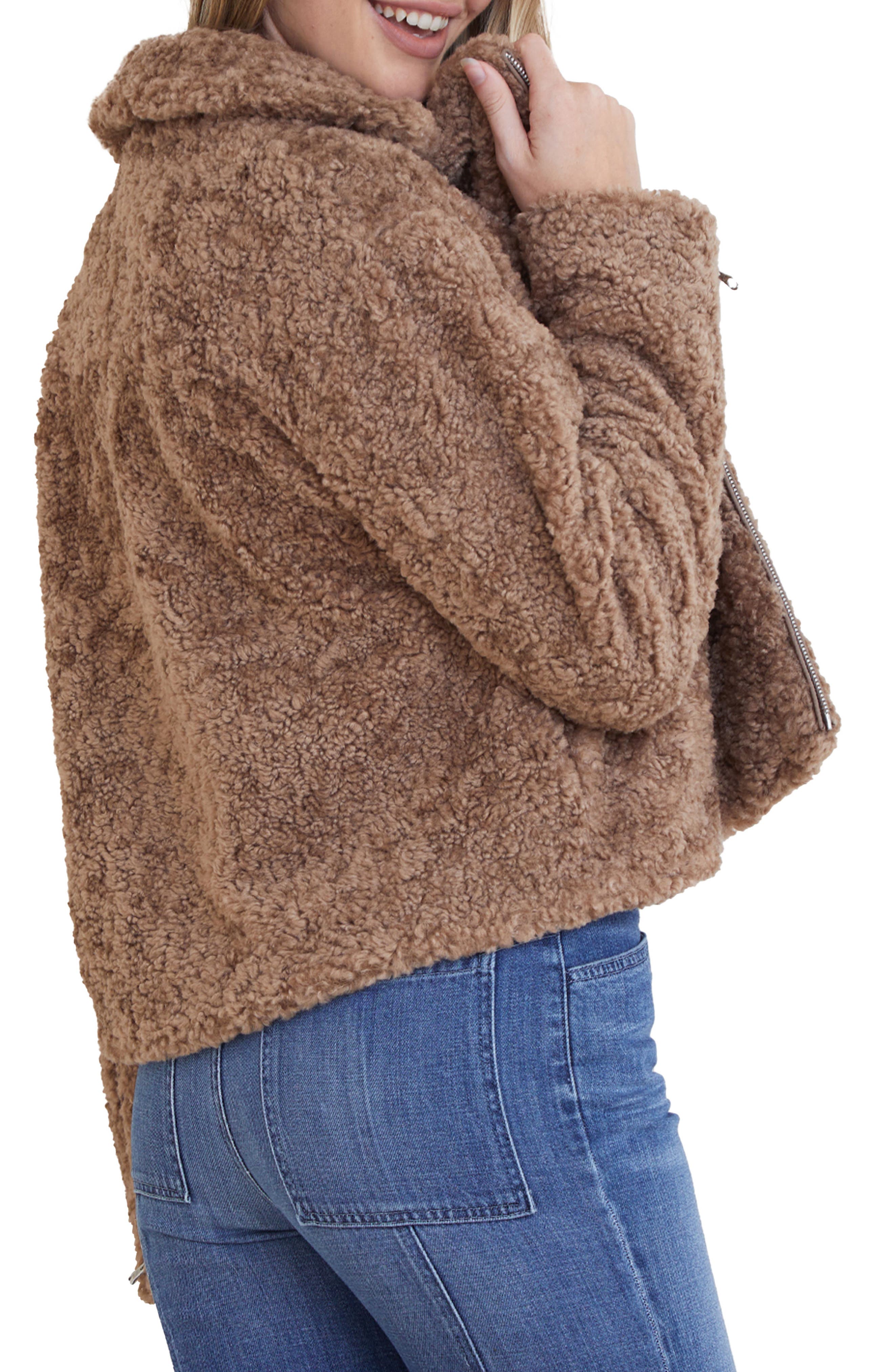 Bella Dahl Teddy High Pile Fleece Moto Jacket in Maplewood