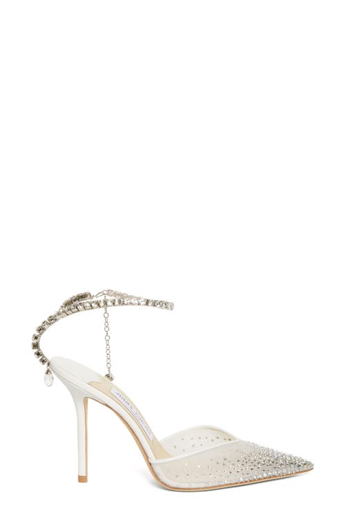 Shop Jimmy Choo Saeda Crystal Ankle Strap Pointed Toe Pump In White/crystal