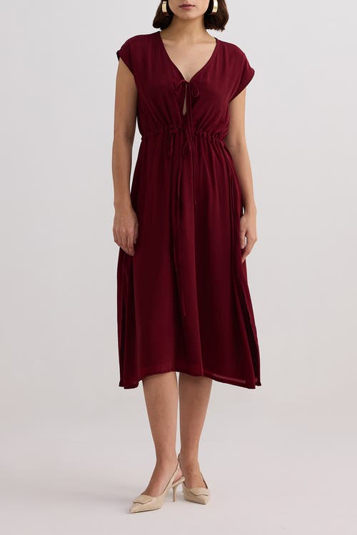 Reistor Deep V-neck Gathered Dress In Burgundy