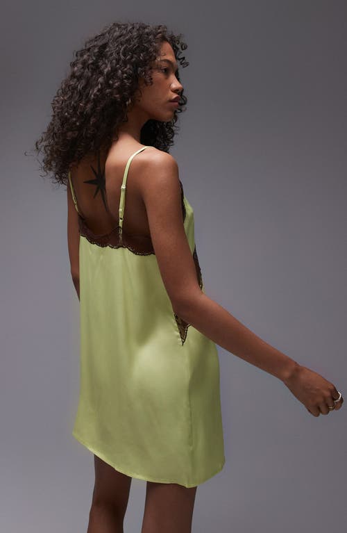 Shop Topshop Lace Trim Satin Mini Slipdress In Light Green