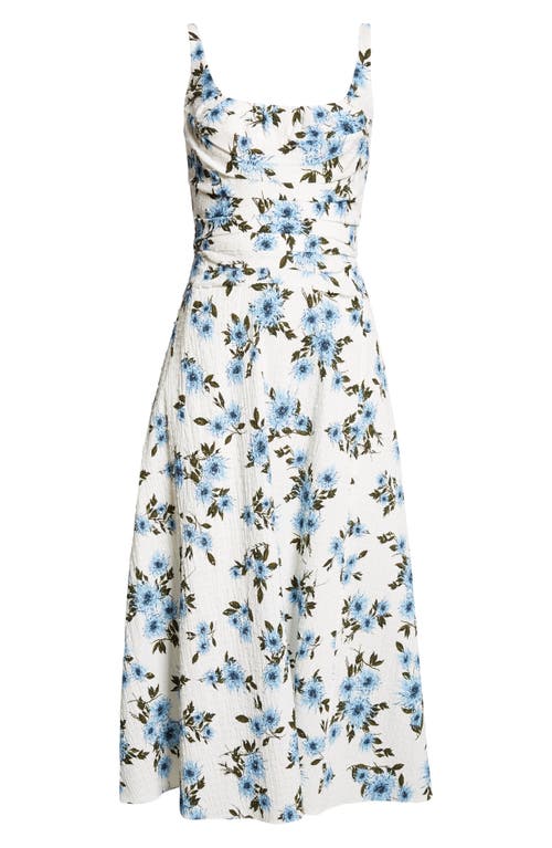 Shop Emilia Wickstead Verena Dahlia Print Clip Dot Seersucker Midi Dress In Small Dahlia Baby Blue