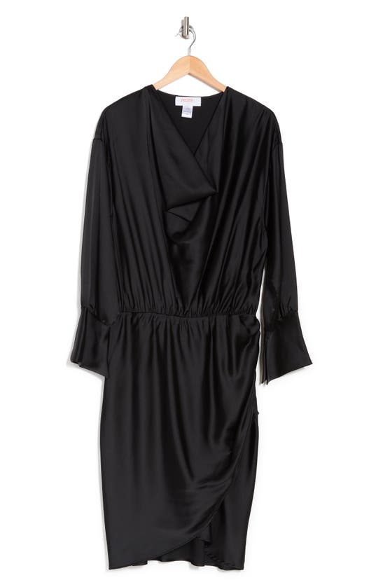 Renee C Cowl Neck Satin Dress In Black