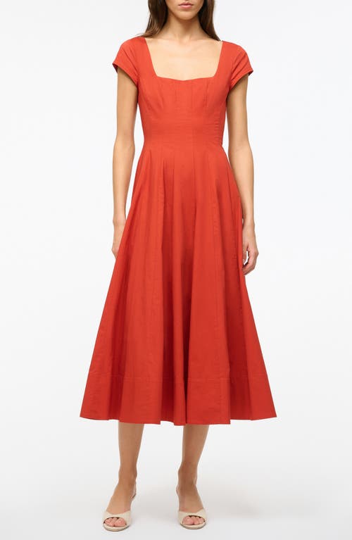 STAUD Wells A-Line Midi Dress Rust at Nordstrom,