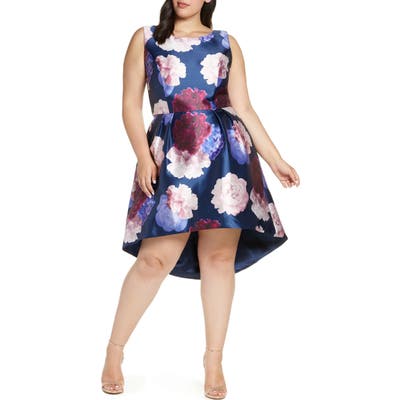Plus Size Chi Chi London Jayla High/low Satin Cocktail Dress, Blue