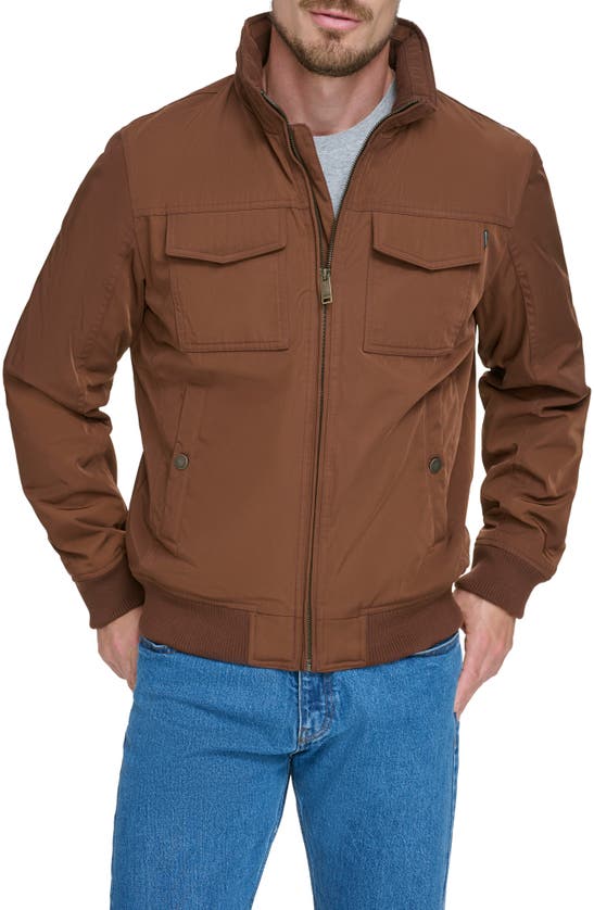 Dockers Quilted Lined Flight Bomber Jacket In Chocolate