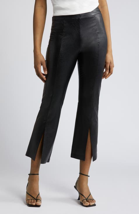 Topshop Tall faux leather pants with split front in black