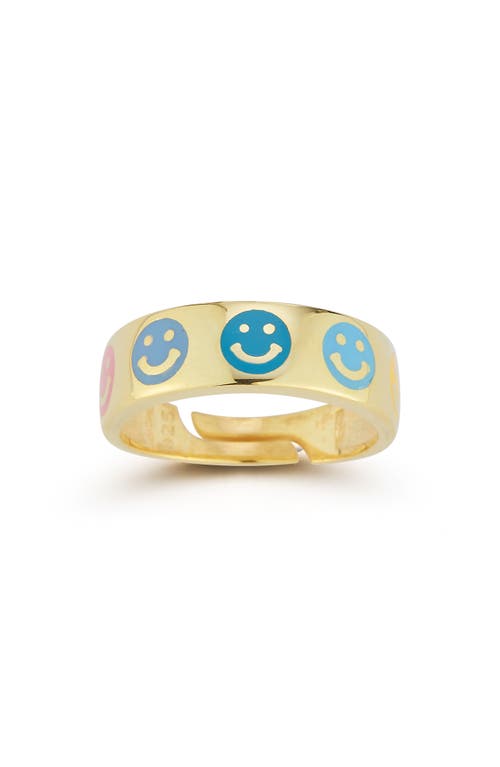 Sphera Milano 14k Gold Plated Adjustable Enamel Smiley Face Ring In Gold