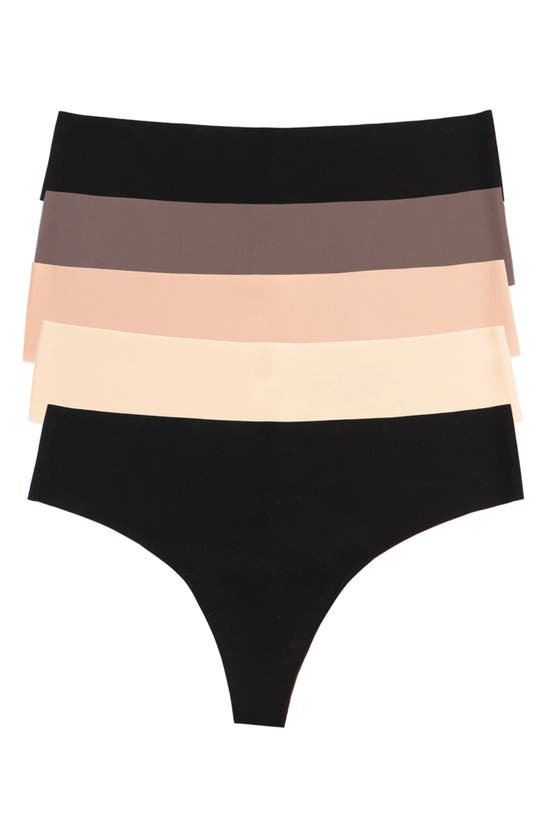 Shop Felina Hint Of Skin Assorted 5-pack Thongs In Black/ Misty Rose/ Black