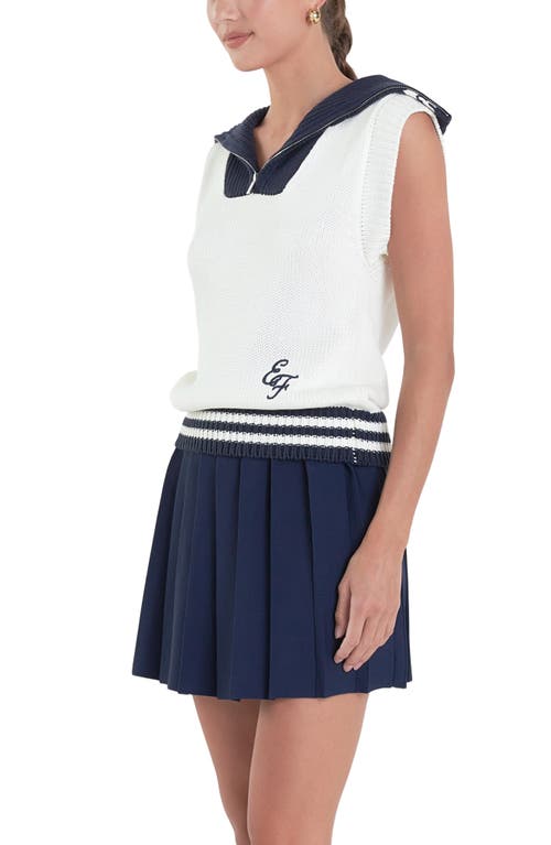 English Factory Sports Club Contrast Collar Half Zip Sweater In White/ Navy