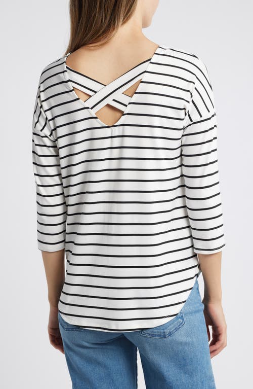 Shop Bobeau Crossback Butter T-shirt In Ivory/black Stripe