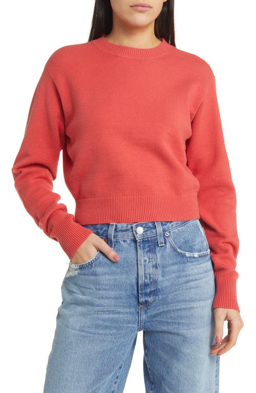 Relaxed Pima Cotton Blend Pullover Sweater in Red Cranberry