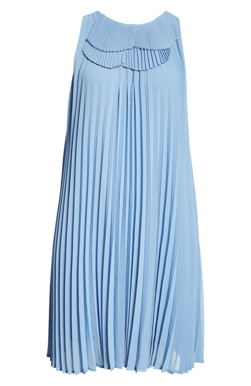 Emporio Armani Plissé Sleeveless Shift Dress In Solid Light Blue