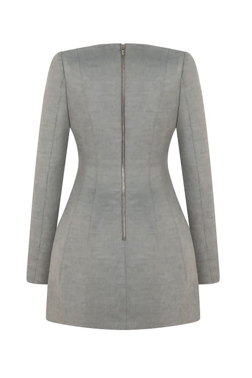 Shop Nocturne Padded Shoulder Long Sleeve Minidress In Grey